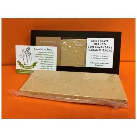 Turrón de Chocolate Blanco con Almendras Caramelizadas Turrón de Chocolate Blanco con Almendras Caramelizadas